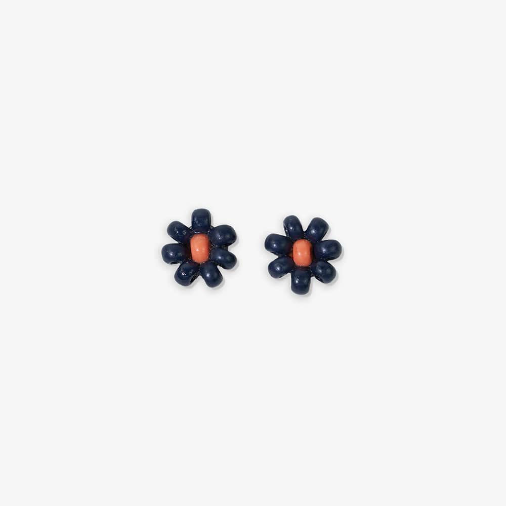 Game Day Flower Two Color Beaded Post Earrings Navy and Orange Wholesale