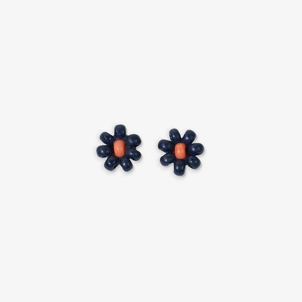 Game Day Flower Two Color Beaded Post Earrings Navy and Orange Wholesale