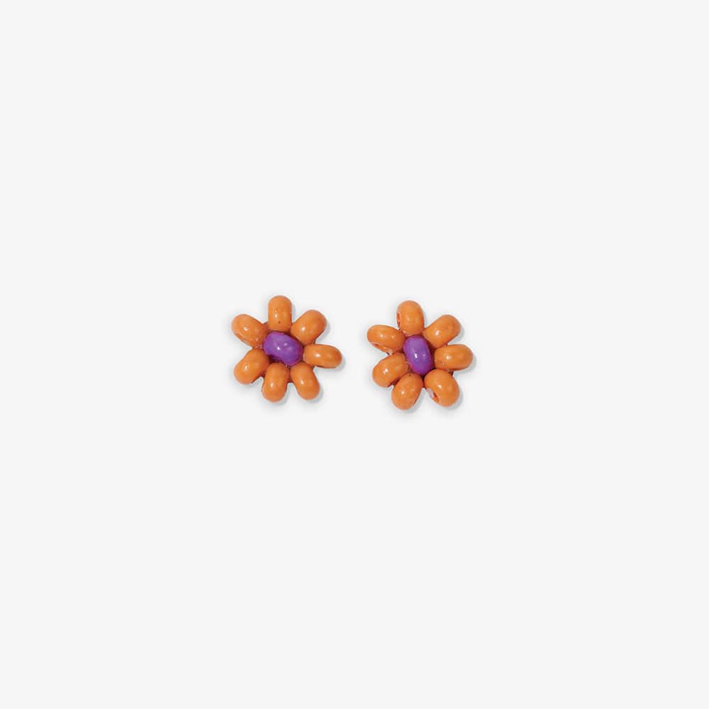Game Day Flower Two Color Beaded Post Earrings Orange and Purple Wholesale