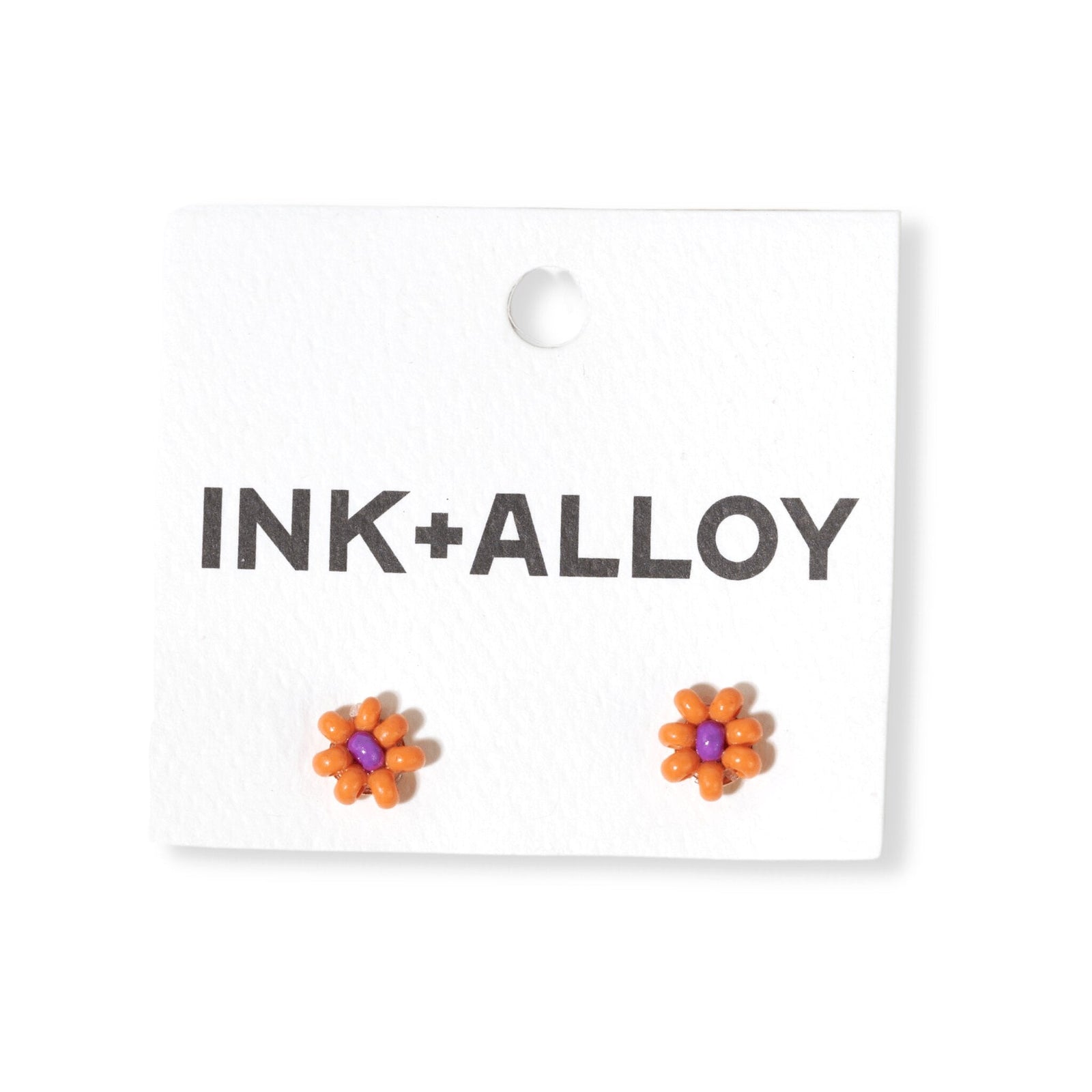 Game Day Flower Two Color Beaded Post Earrings Orange and Purple Wholesale