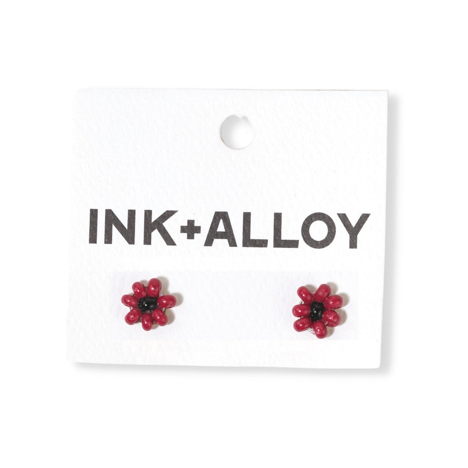 Game Day Flower Two Color Beaded Post Earrings Red and Black Wholesale