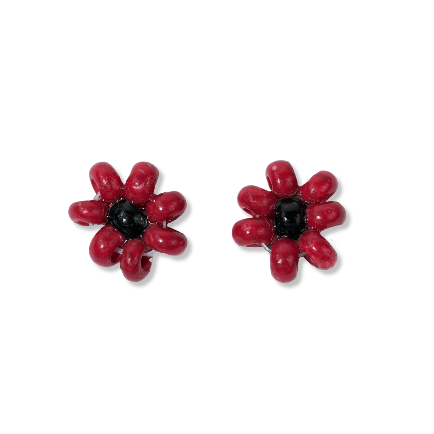 Tina two color beaded post earrings red + black
