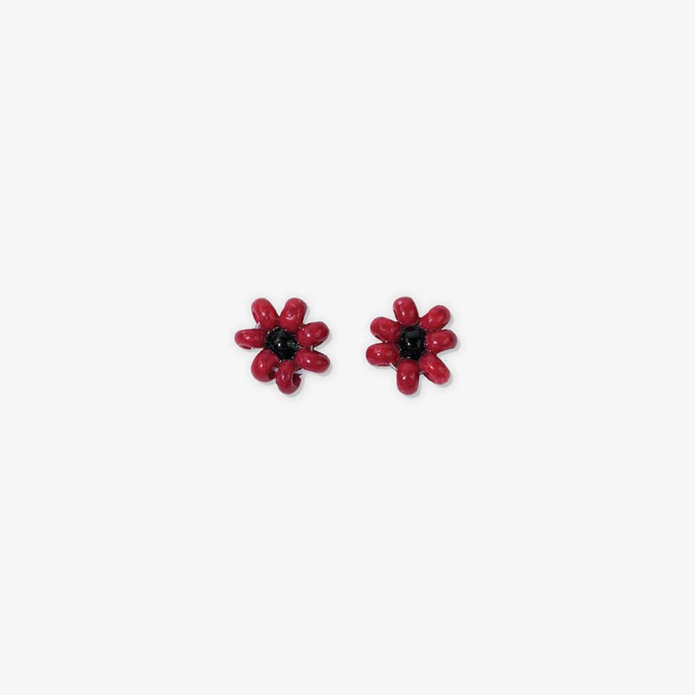 Game Day Flower Two Color Beaded Post Earrings Red and Black Wholesale