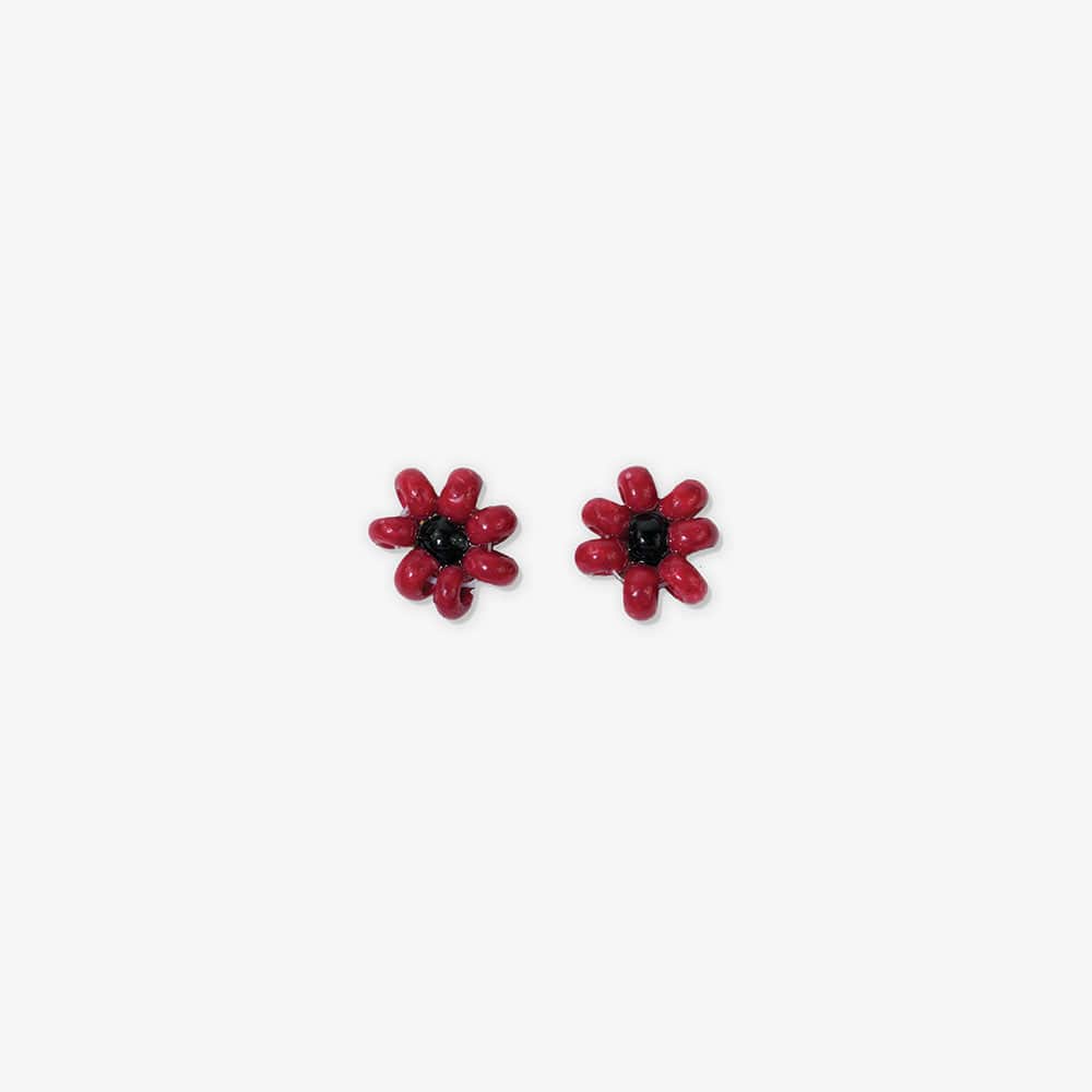 Game Day Flower Two Color Beaded Post Earrings Red and Black Wholesale