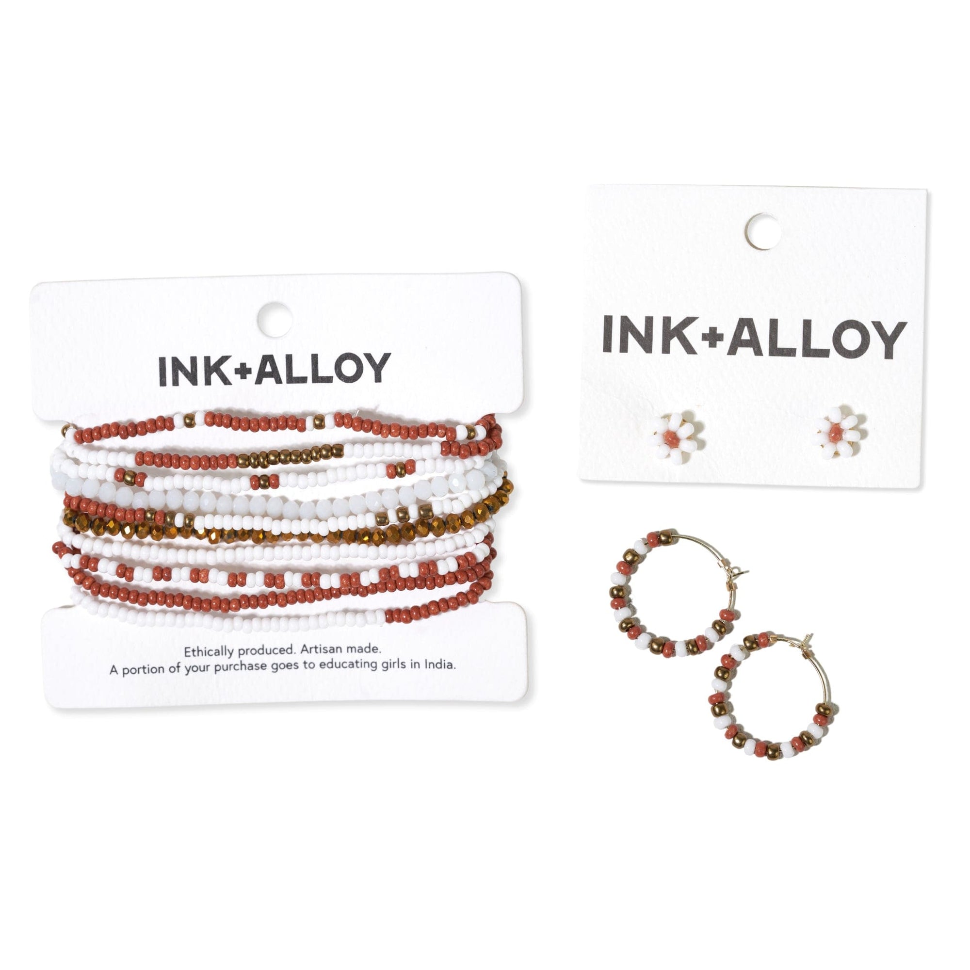 Game Day Flower Two Color Beaded Post Earrings Burnt Orange and White Wholesale