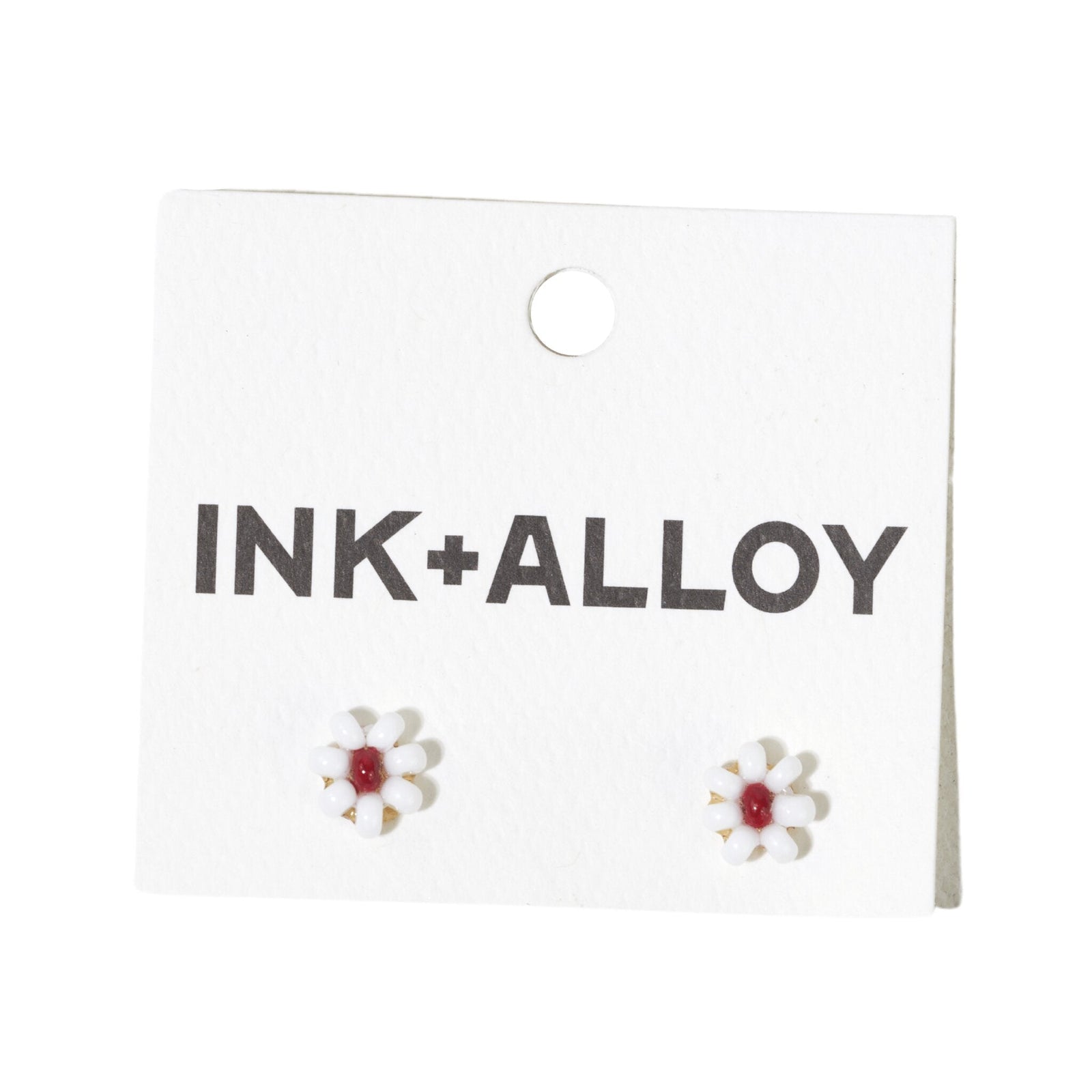 Game Day Flower Two Color Beaded Post Earrings White and Dark Red Wholesale