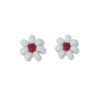 Game Day Flower Two Color Beaded Post Earrings White and Dark Red Wholesale