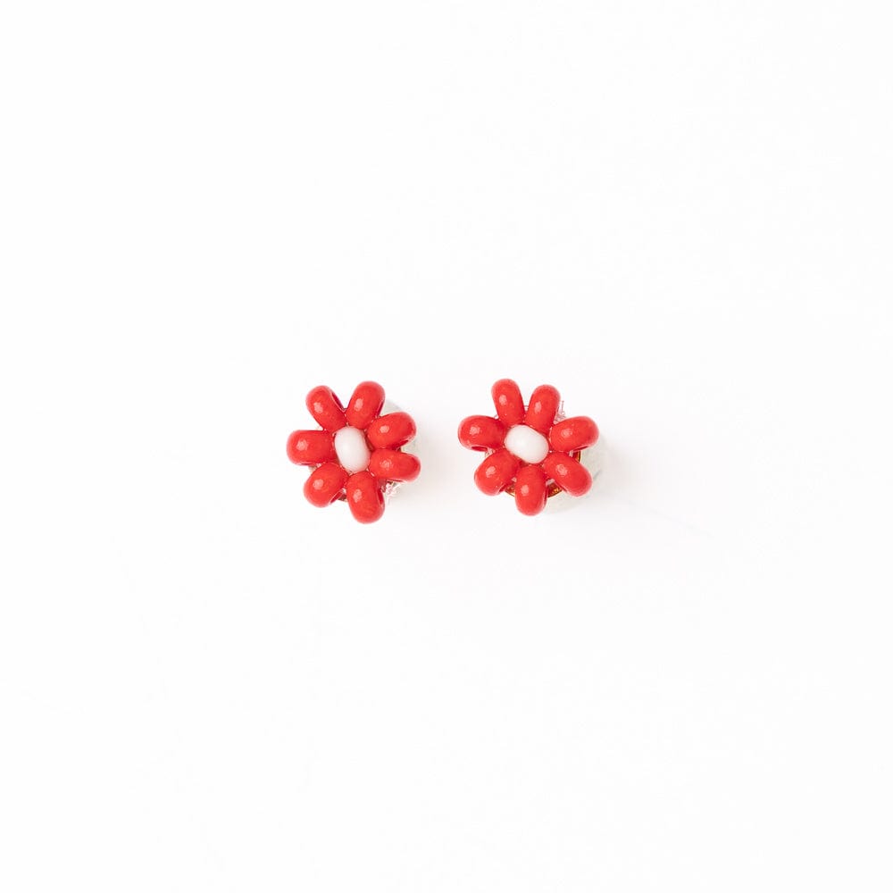 Game Day Flower Beaded Post Earrings Red + White Wholesale