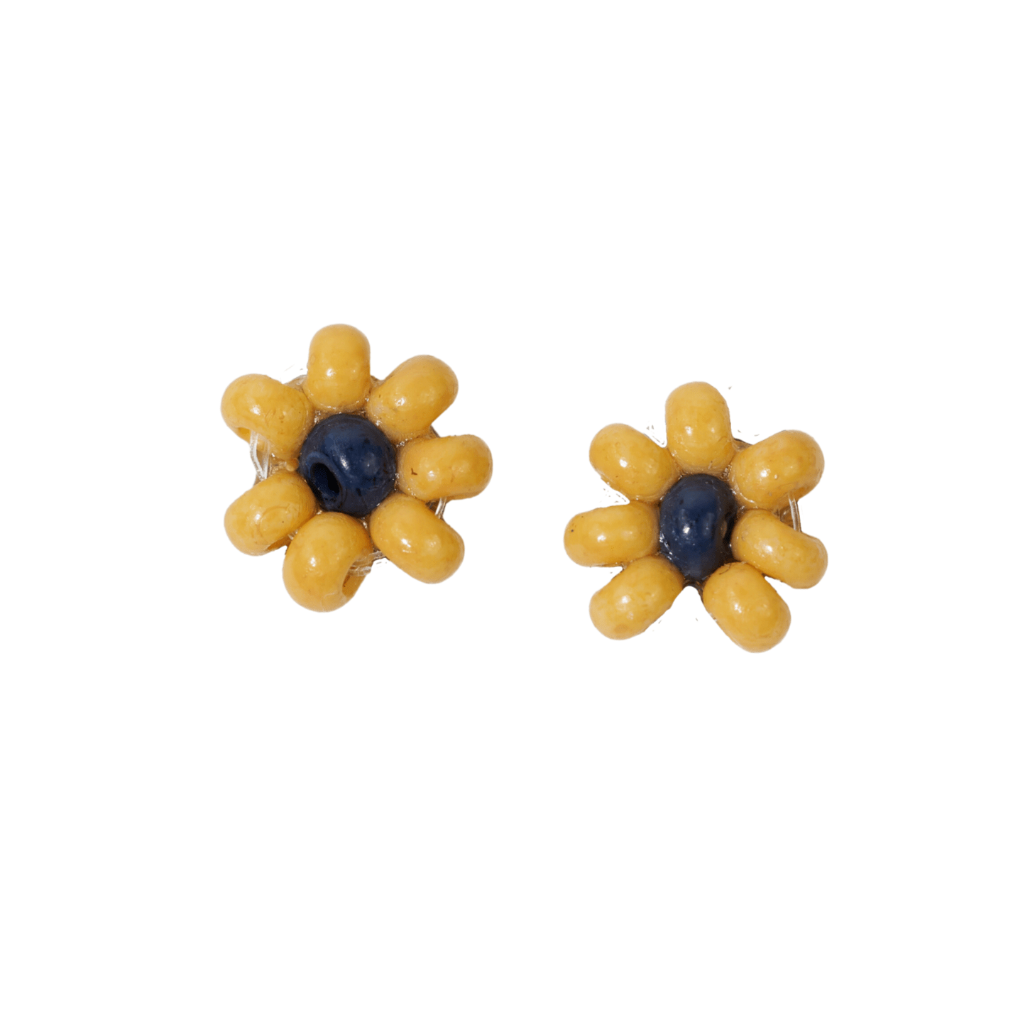 Tina two color beaded post earrings yellow + navy