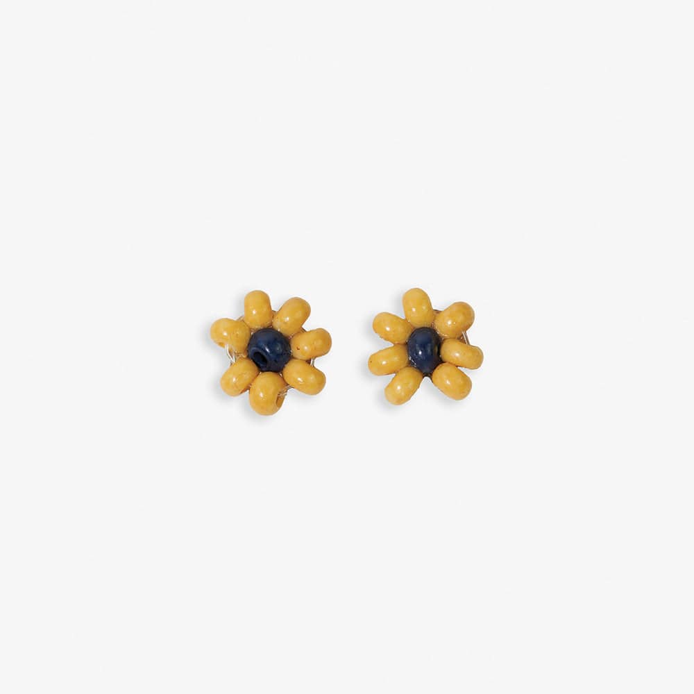 Game Day Flower Two Color Beaded Post Earrings Yellow and Navy Wholesale