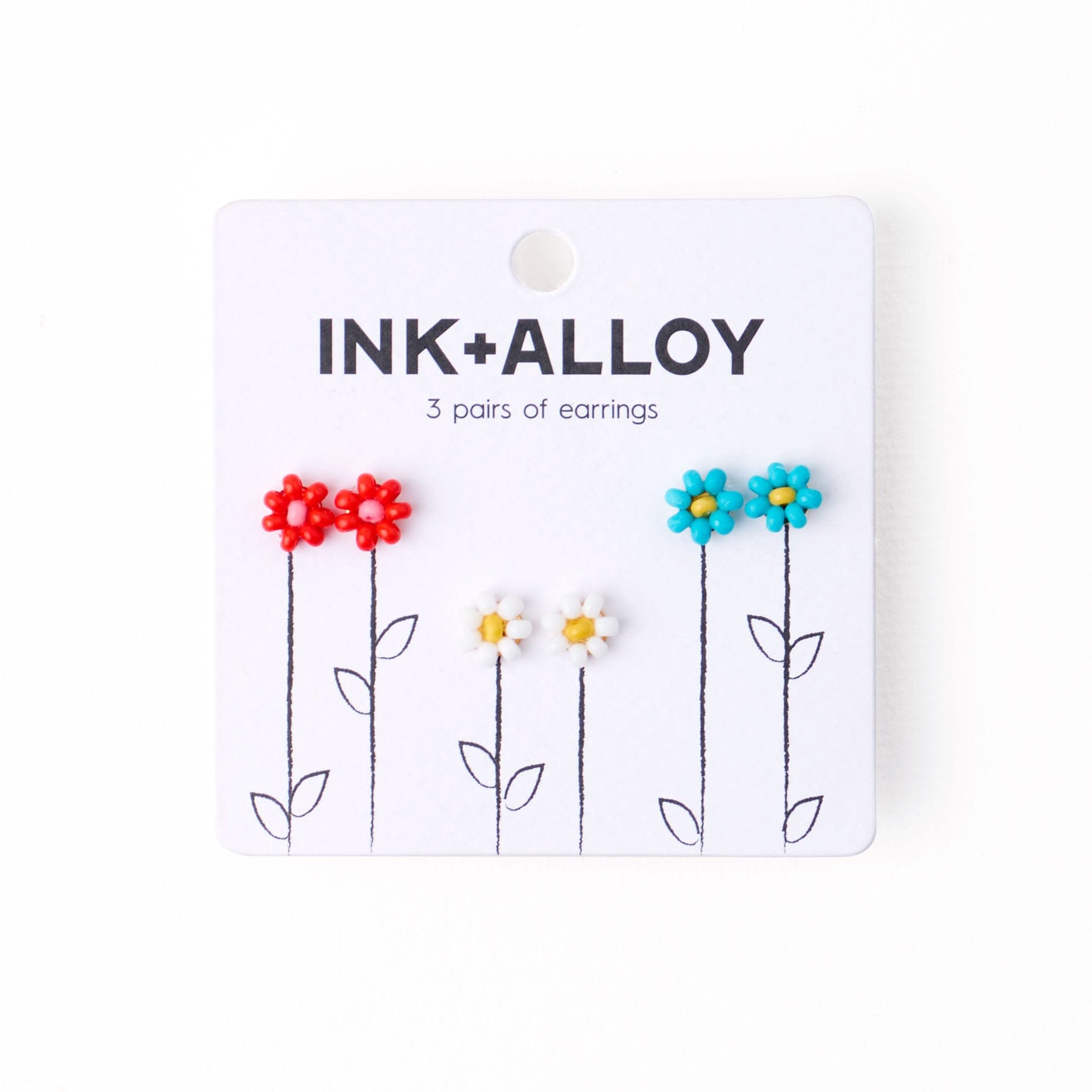 Tina Flower Earrings Trio Set Aqua, Tomato + White Wholesale