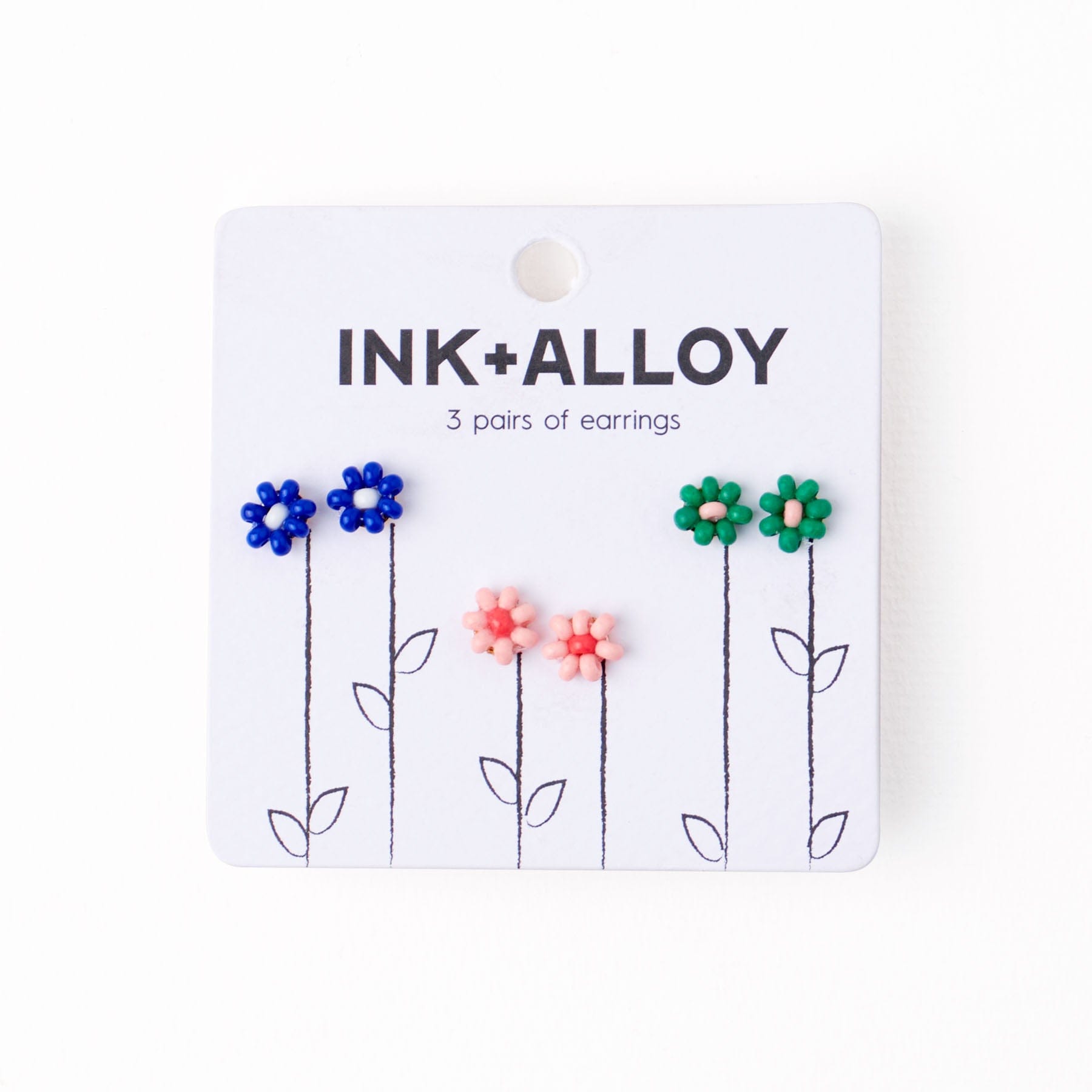 Tina Flower Earrings Trio Set Lapis, Pink + Kelly Green Wholesale