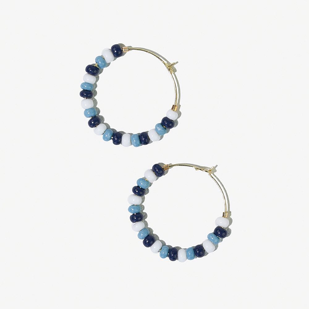 Game Day Mixed Seed Bead Hoop Earring Navy and Light Blue Wholesale