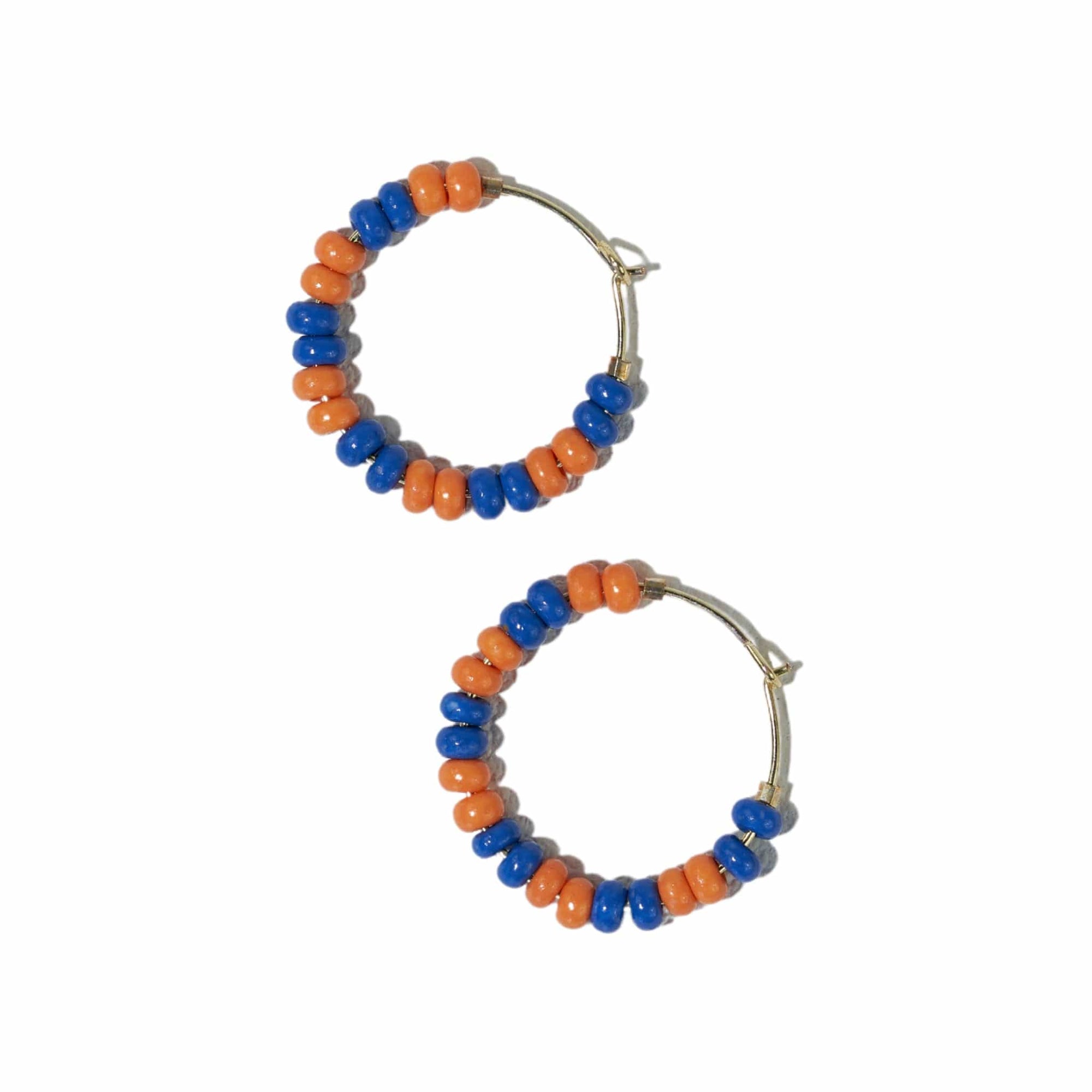 Victoria mixed seed bead hoop earrings blue + orange