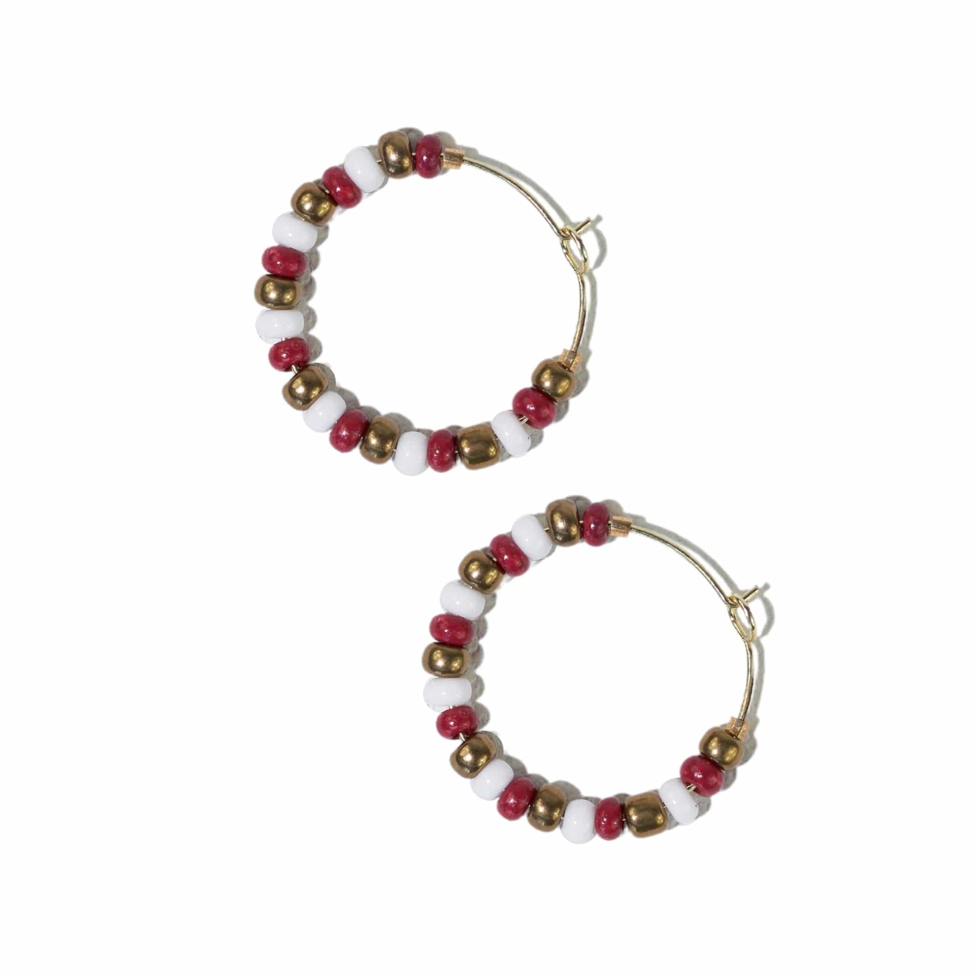 Victoria mixed seed bead hoop earrings gold + dark red