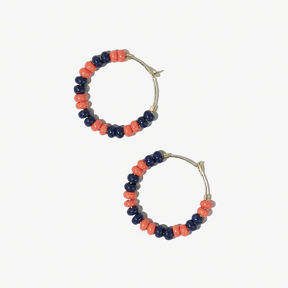 Game Day Mixed Seed Bead Hoop Earring Navy and Orange Wholesale