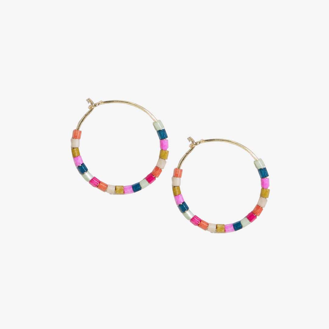 Victoria Mixed Beaded Hoop Earrings Rainbow Wholesale