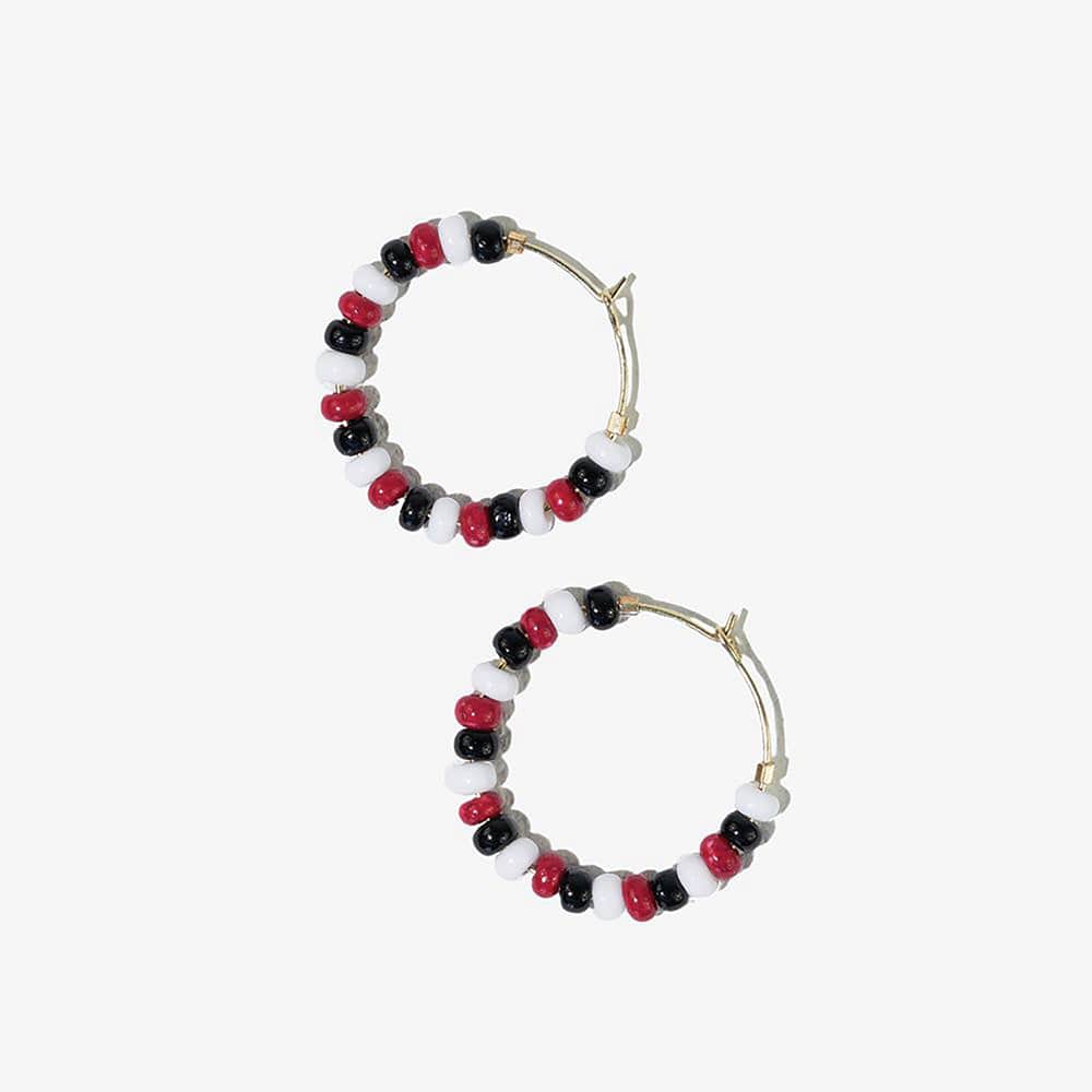 Game Day Mixed Seed Bead Hoop Earring Red and Black Wholesale