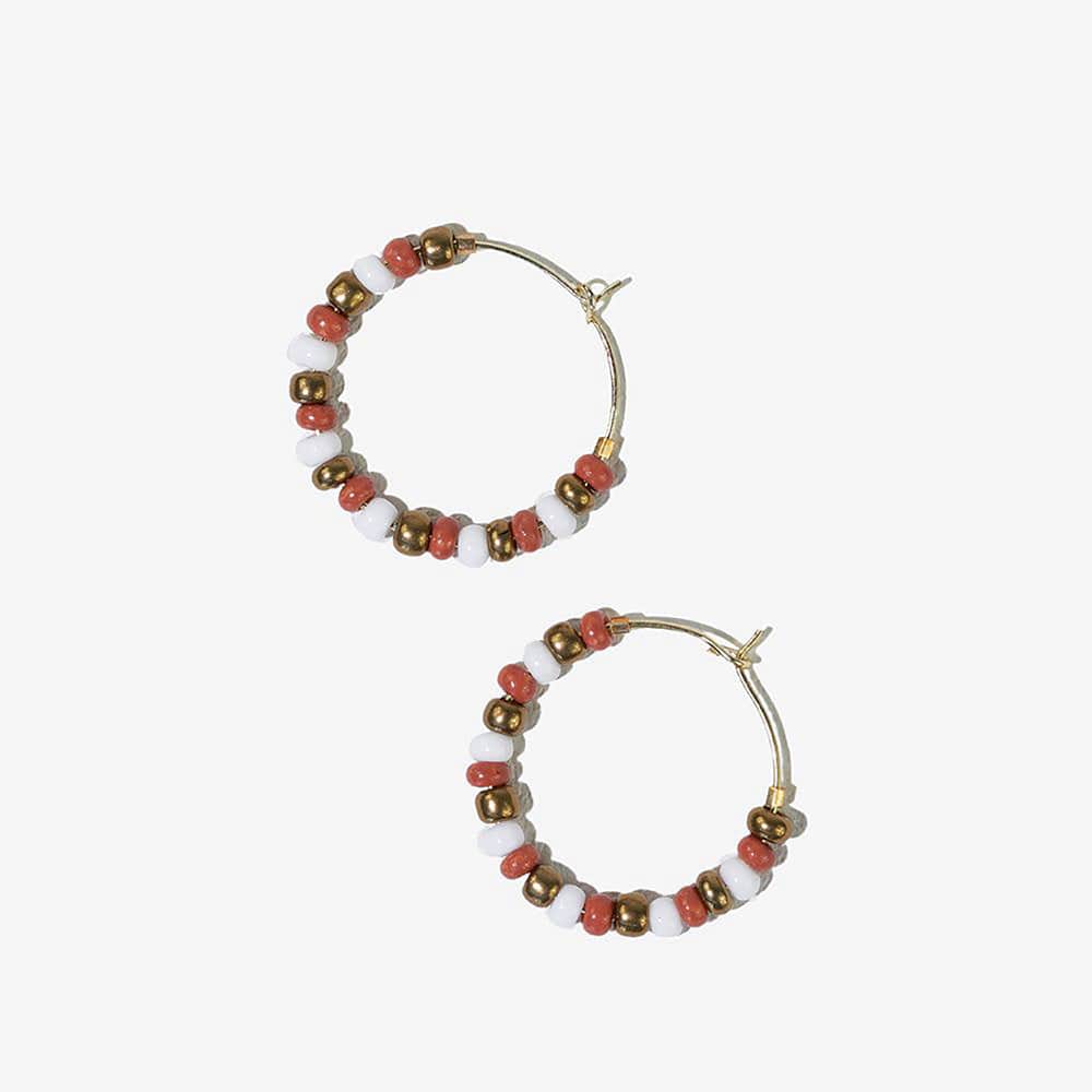 Game Day Mixed Seed Bead Hoop Earring Burnt Orange and White Wholesale