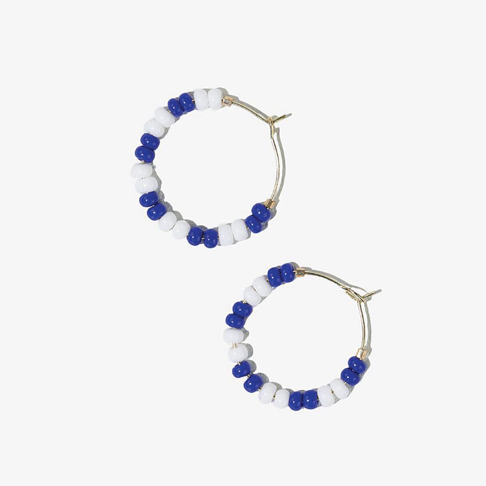 Game Day Mixed Seed Bead Hoop Earring Blue and White Wholesale