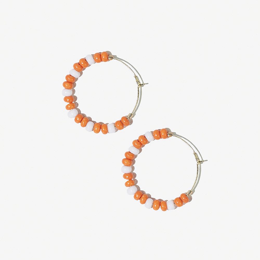 Game Day Mixed Seed Bead Hoop Earring Orange and White Wholesale