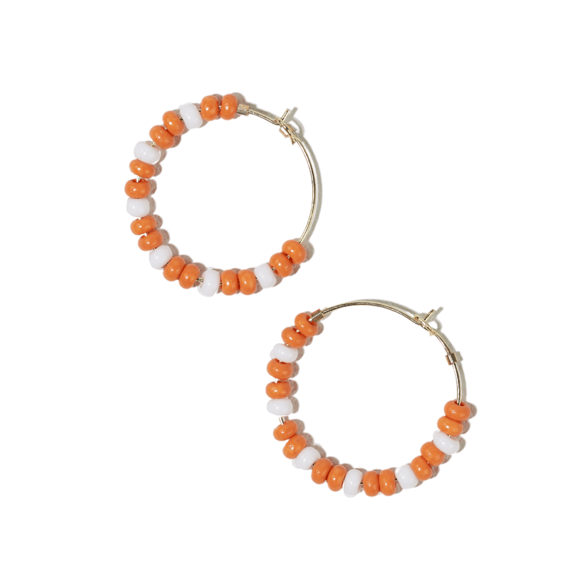 Victoria mixed seed bead hoop earrings orange + white