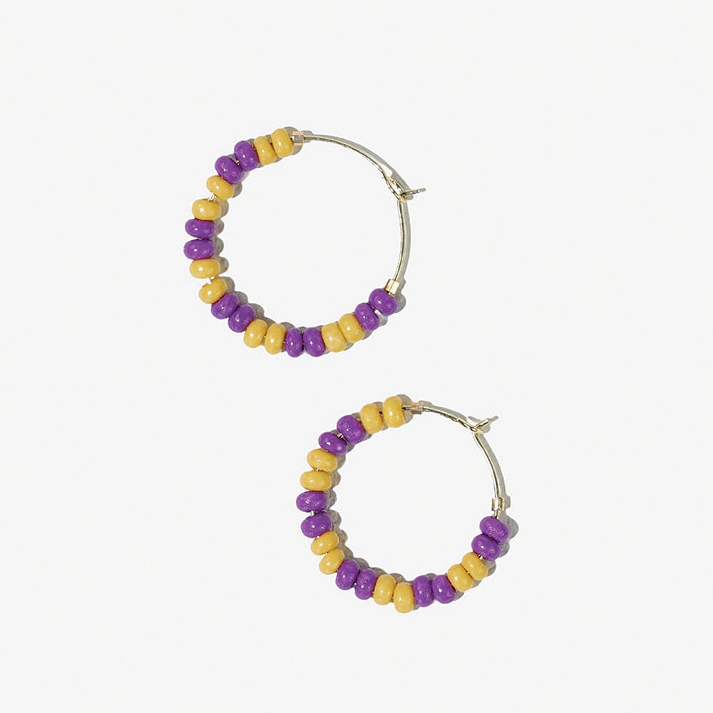 Game Day Mixed Seed Bead Hoop Earring Yellow and Purple Wholesale