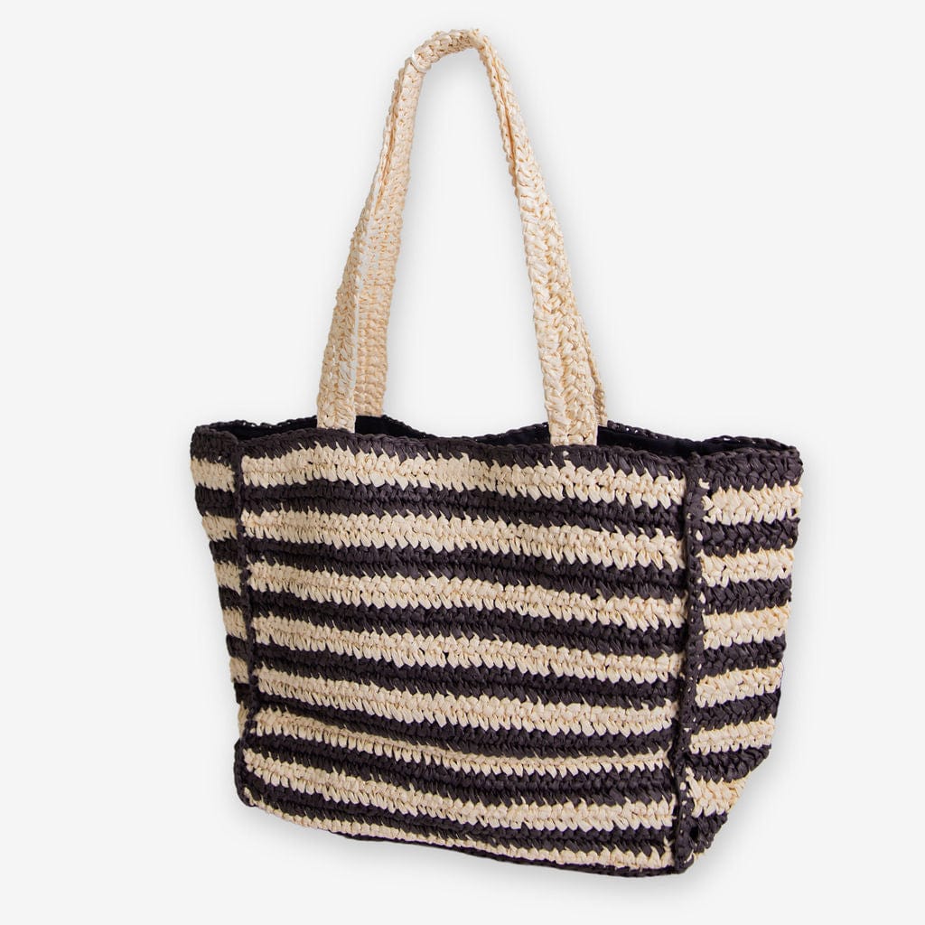 Nellie Large Striped Raffia Tote Black/Ivory Wholesale