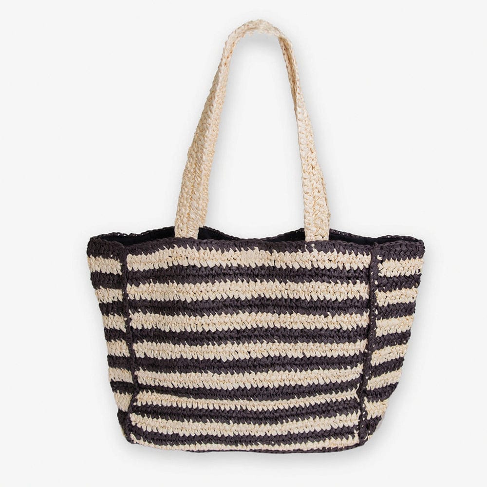 Nellie Large Striped Raffia Tote Black/Ivory Wholesale