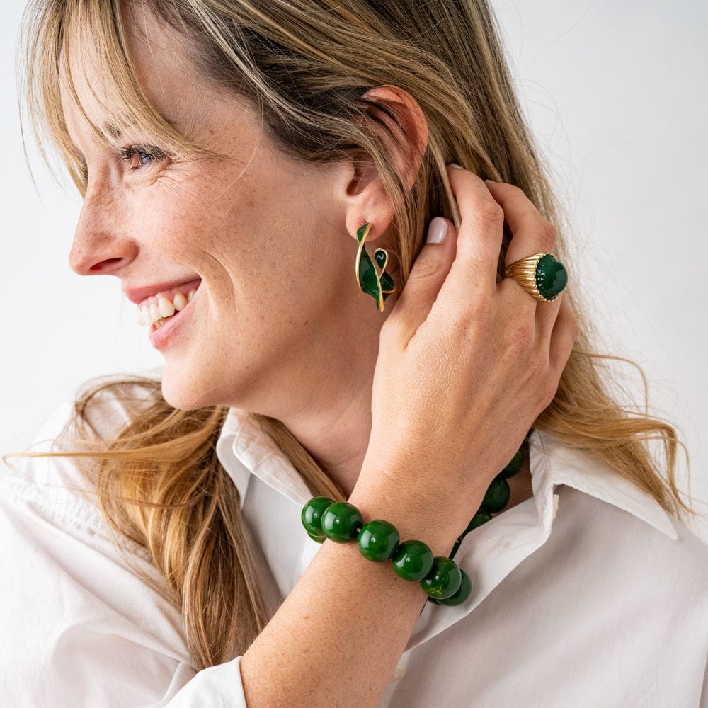 Cece Large Resin Bead Bracelet Green Wholesale