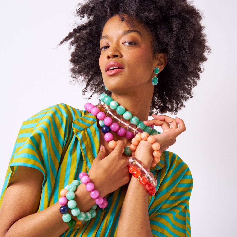 Margot Stripe Kaftan Aqua + Chartreuse Wholesale