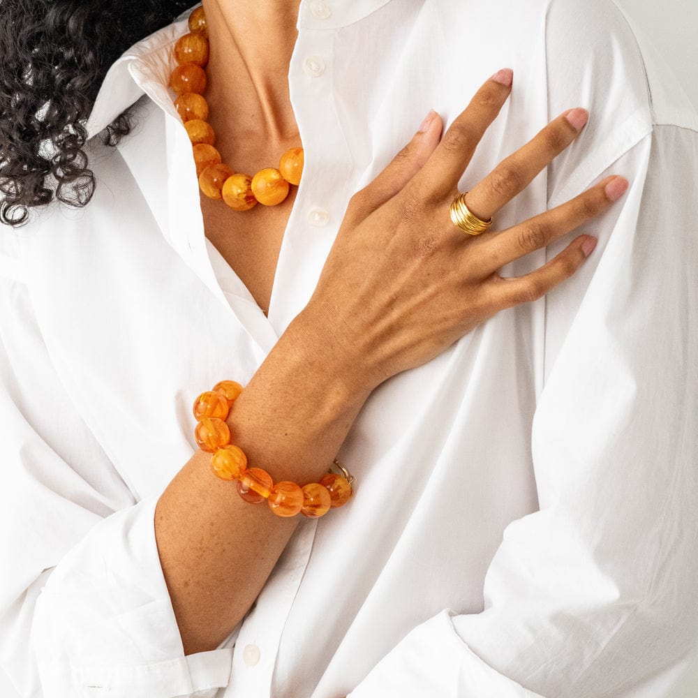 Iris Large Resin Bead Necklace Amber Wholesale