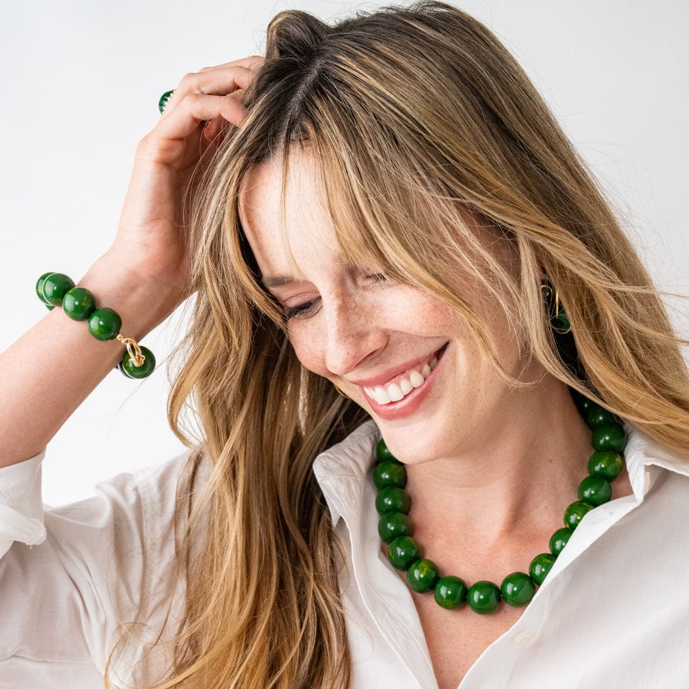 Iris Large Resin Bead Necklace Green Wholesale