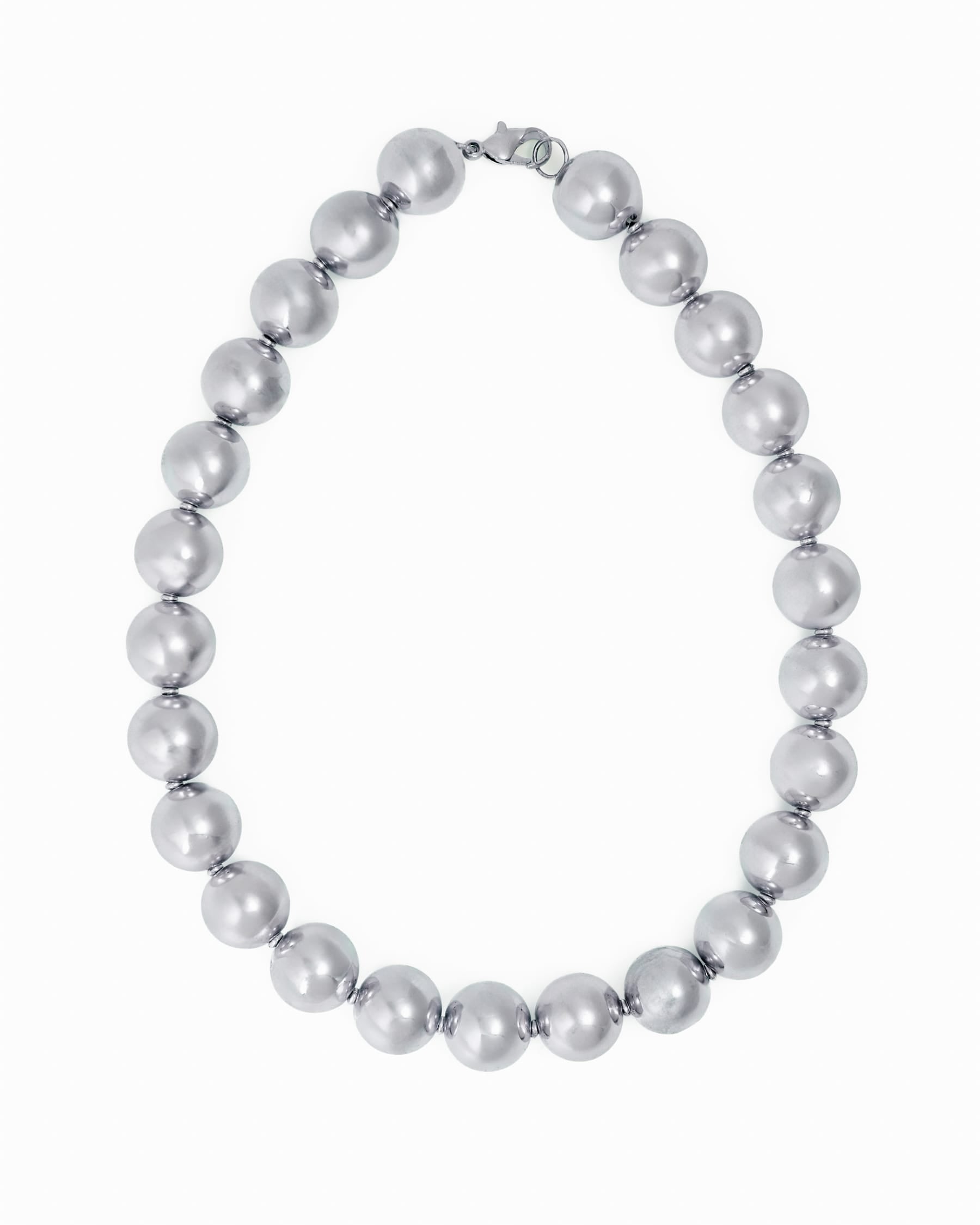 Iris Large Brass Bead Necklace Silver