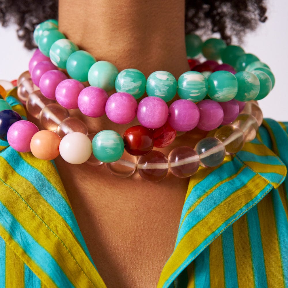 Iris Large Resin Bead Necklace Aqua Wholesale