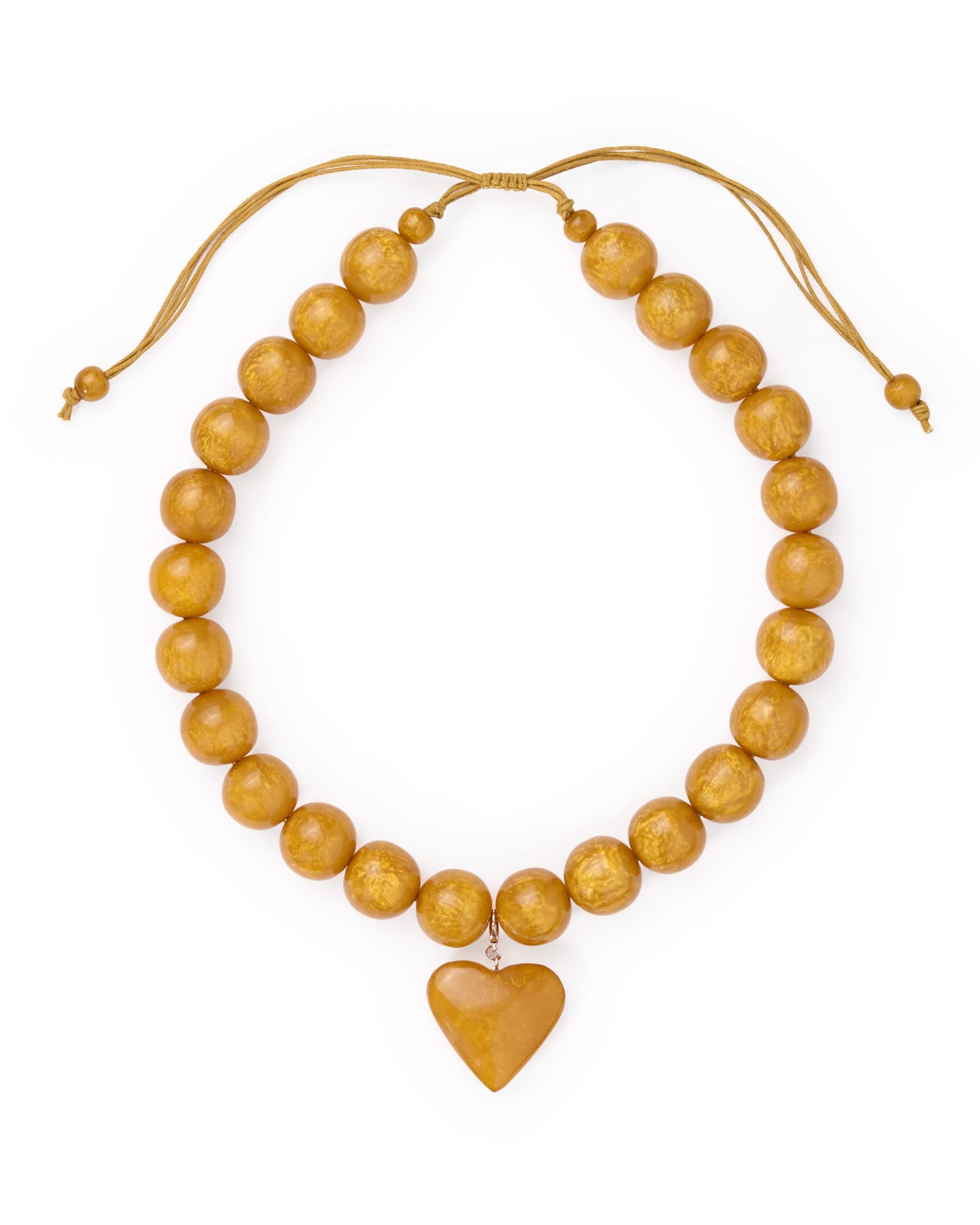 Emery Large Round Resin Bead With Heart Adjustable Necklace Amber