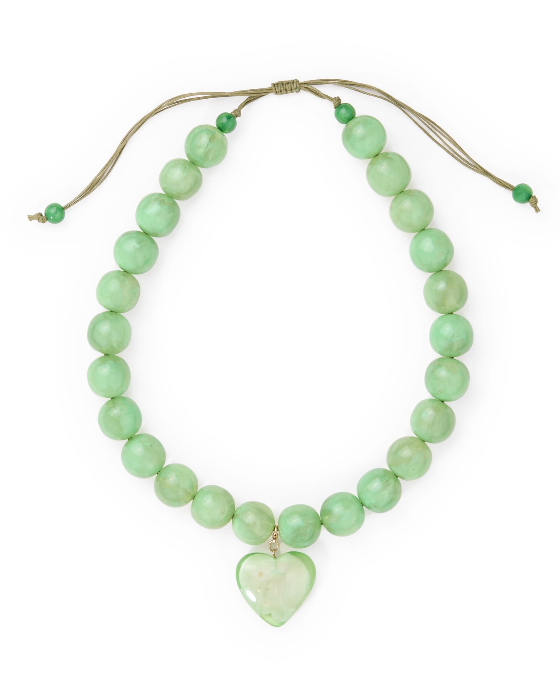 Emery Large Round Resin Bead With Heart Adjustable Necklace Mint