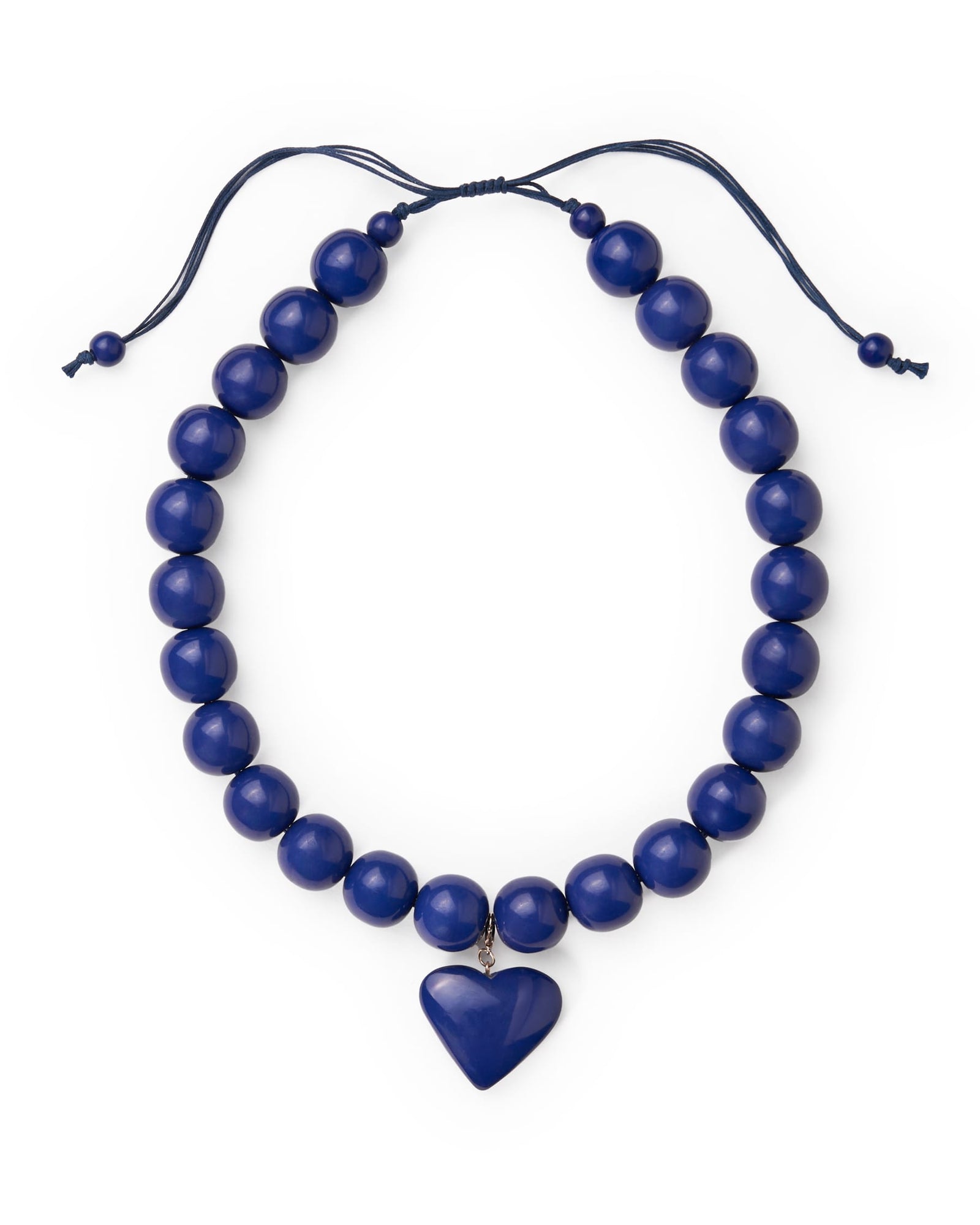 Emery Large Round Resin Bead With Heart Adjustable Necklace Navy