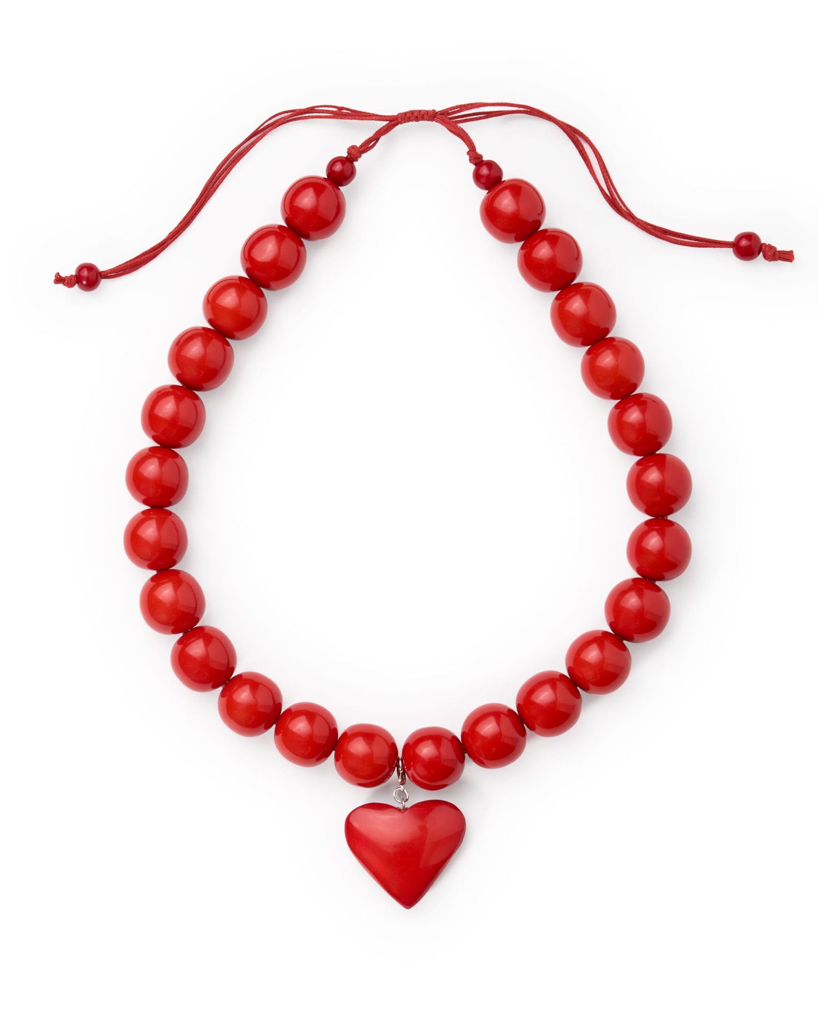 Emery Large Round Resin Bead With Heart Adjustable Necklace Rust