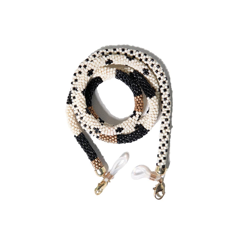 Dylan Cross And Stripe Beaded Eyeglass Chain Black/White Wholesale