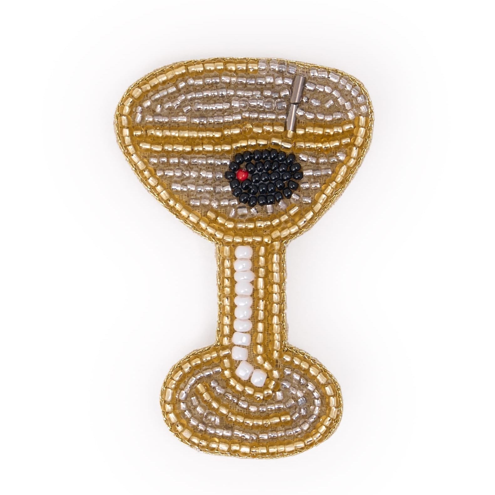 Avery Martini Beaded Brooch Gold + Silver