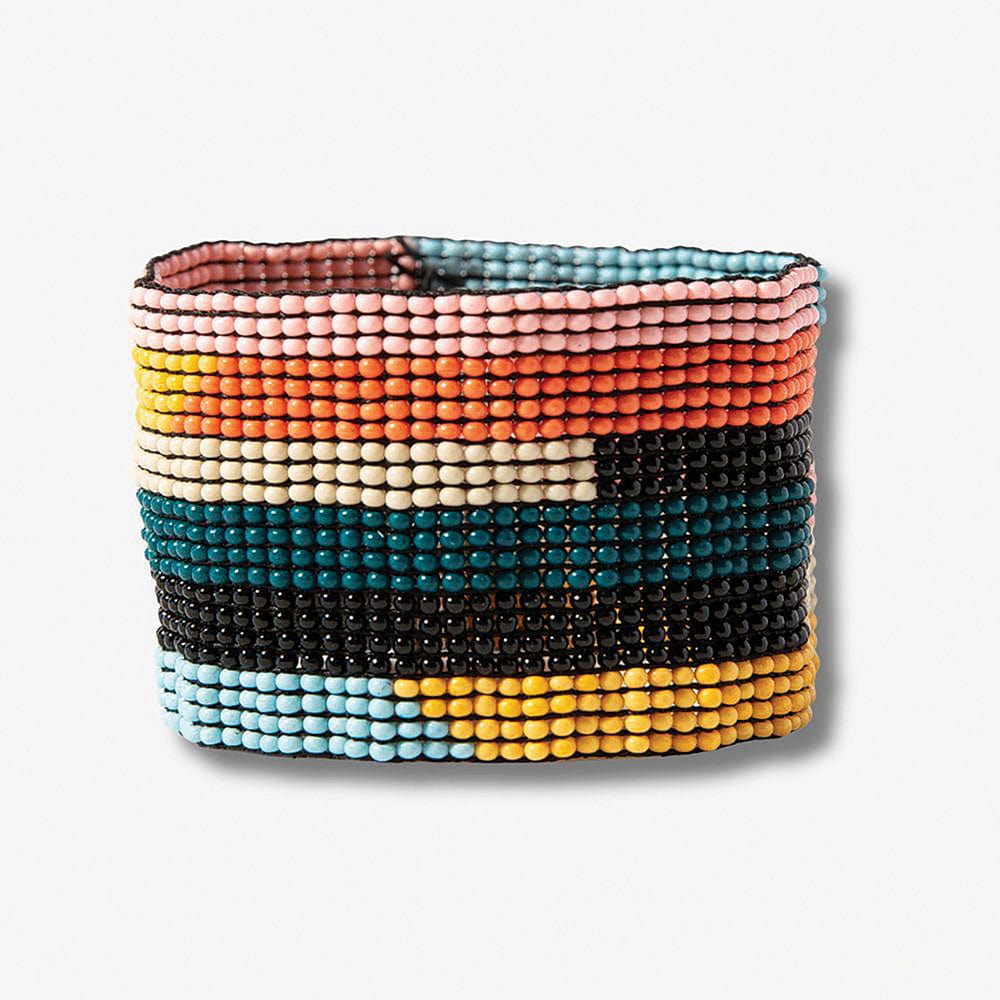 Penelope Horizontal Stripe Beaded Stretch Bracelet Rainbow Wholesale