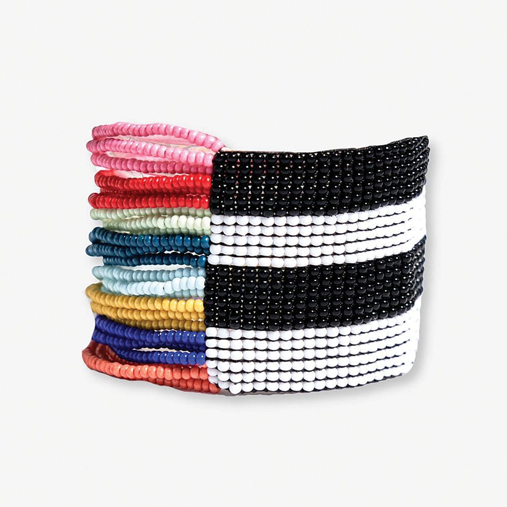 Olive Horizontal Stripe Beaded Stretch Bracelet Rainbow Wholesale