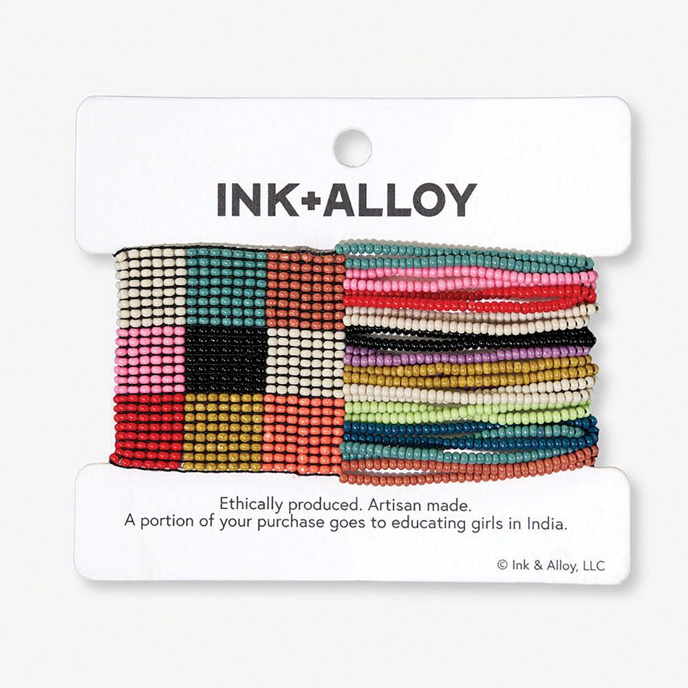 Olive Checkered Beaded Stretch Bracelet Rainbow Wholesale