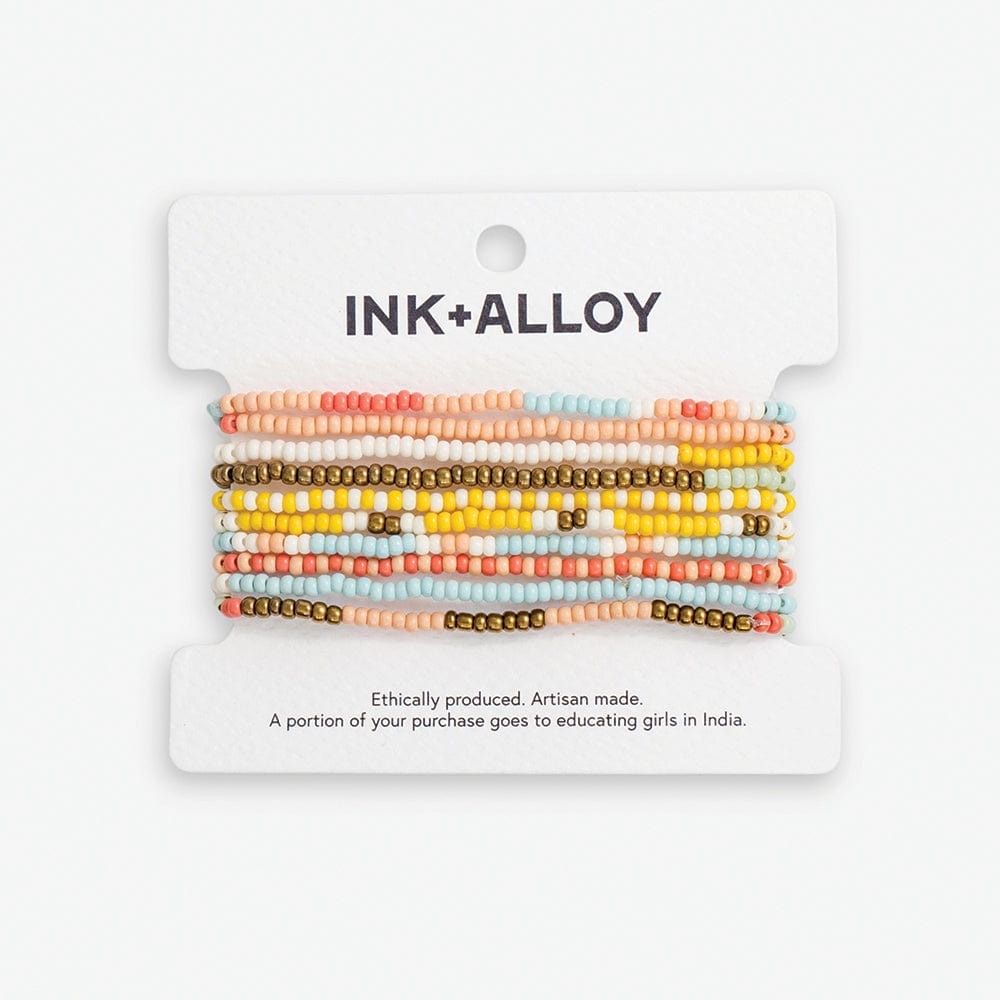 Sage Mixed Patterns Beaded 10 Strand Stretch Bracelet Set Amalfi Wholesale