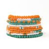 Game Day Color Block Beaded 10 Strand Stretch Bracelet Set Aqua and Orange Wholesale