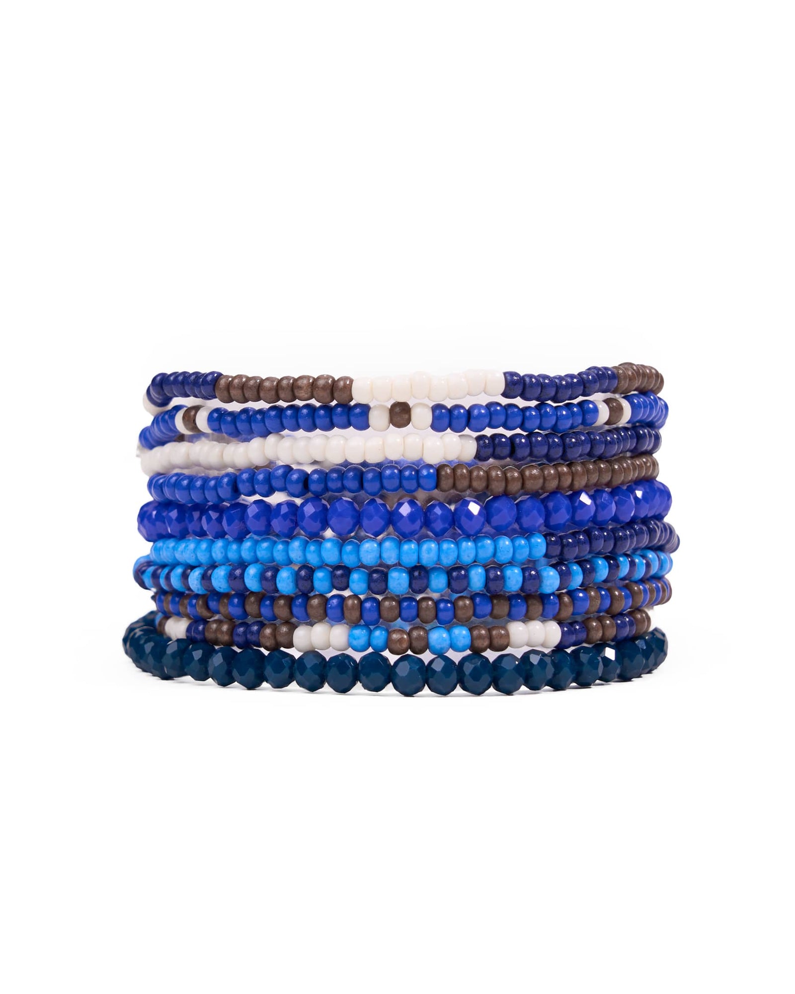 Sage Beaded 10 Strand Stretch Bracelets Brown + Blue