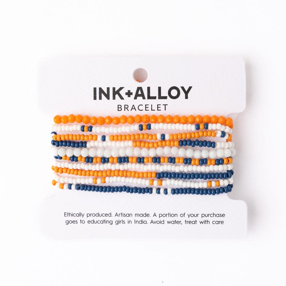 Game Day Color Block Beaded 10 Strand Stretch Bracelets Blue and Orange Wholesale