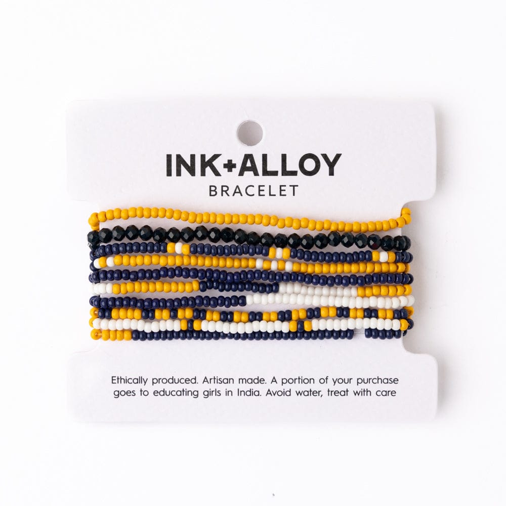 Game Day Color Block Beaded 10 Strand Stretch Bracelets Navy and Yellow Wholesale