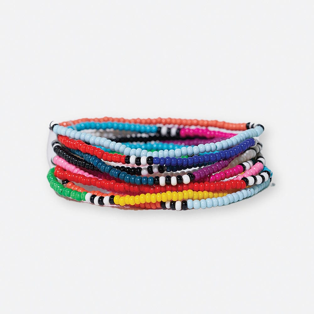 Sage Color Block with Stripe Beaded 10 Strand Stretch Bracelets Wholesale